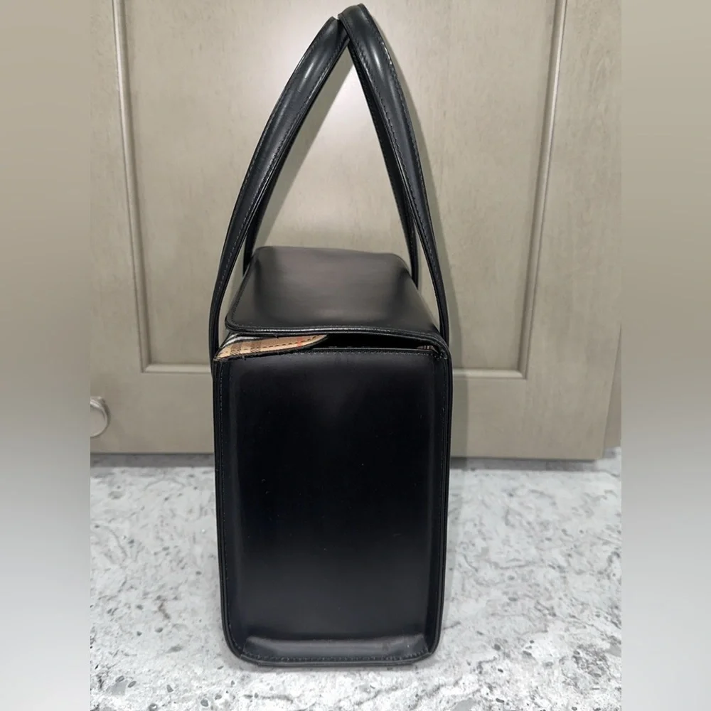 BURBERRY NOVA CHECK LEATHER BLACK HANDBAG AUTHENTIC